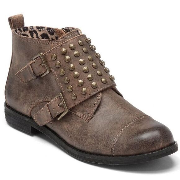 Lucky Brand Dosey Rustic Double Buckle Leather Studded Ankle Boots Booties 7M - Picture 8 of 8